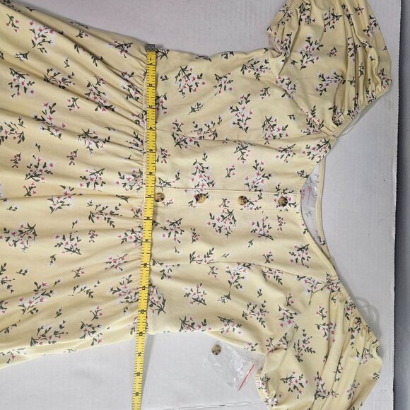 No Boundaries Juniors M 7-8 Peasant Mini Dress Yellow Floral Hi Low Summer - Picture 12 of 15
